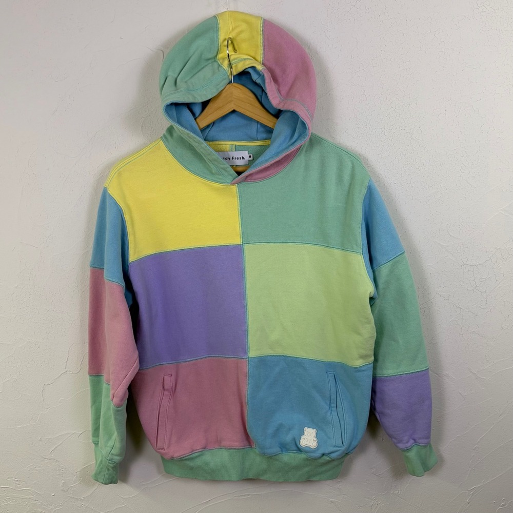 Teddy Fresh Color Block Hoodie Mens Medium Pastel Patchwork H3H3 Streetwear